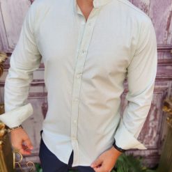 Camasa verde deschis texturat de barbati guler tunica CR97 3