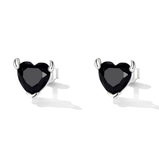 Cercei din argint Black Horned Heart-Cercei >> Cercei din argint