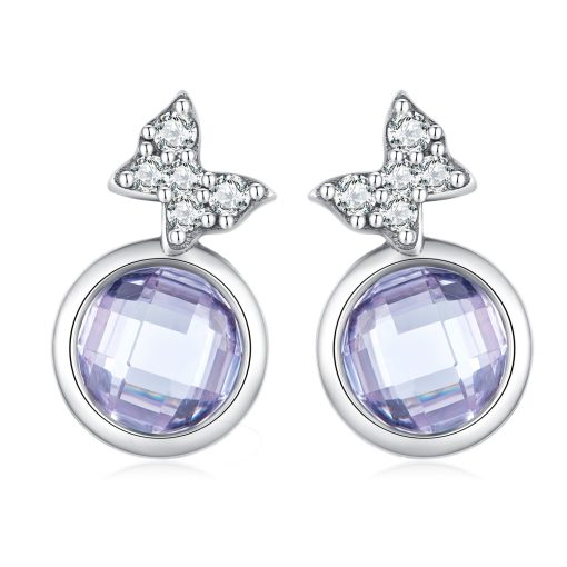 Cercei din argint Butterfly Purple Crystal-Cercei >> Cercei din argint