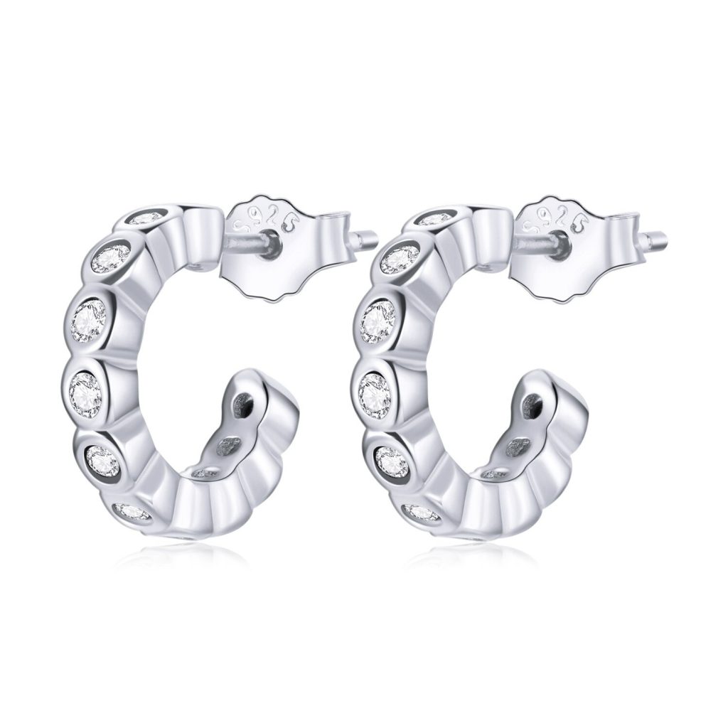 Cercei din argint Crystal Studded Hoops-Cercei >> Cercei din argint