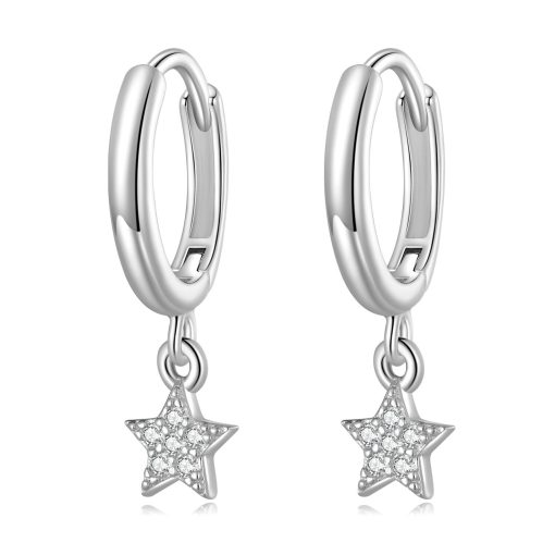 Cercei din argint Dropped Star Hoops-Cercei >> Cercei din argint