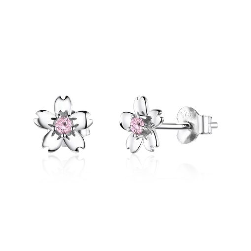 Cercei din argint Flowers & Pink Crystals-Cercei
