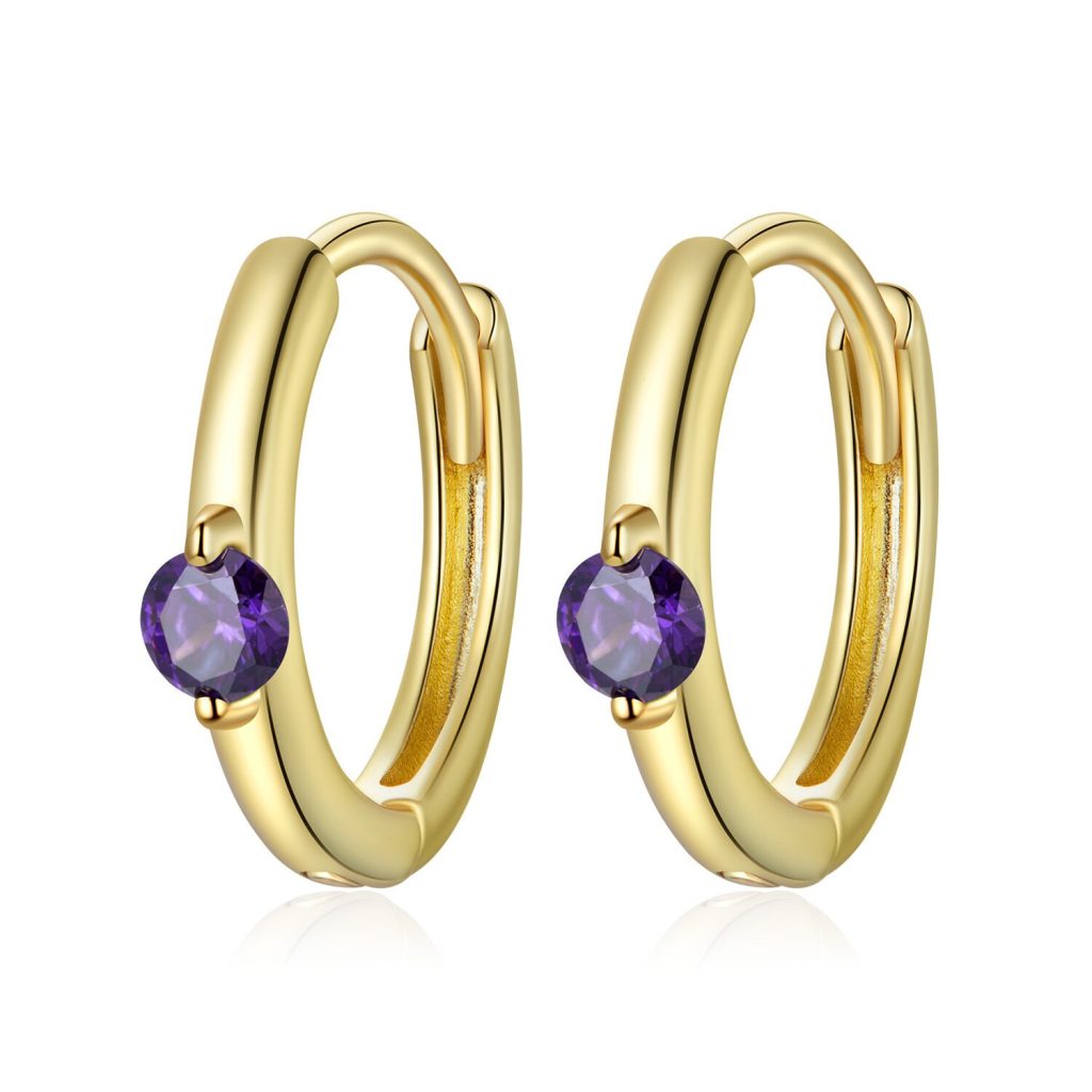 Cercei din argint Golden Simple Purple Stone-Cercei >> Cercei din argint