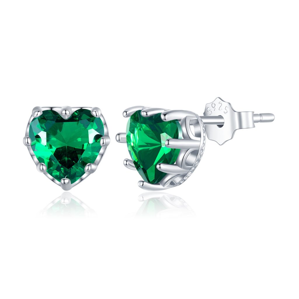 Cercei din argint Green Crystal Heart-Cercei >> Cercei din argint