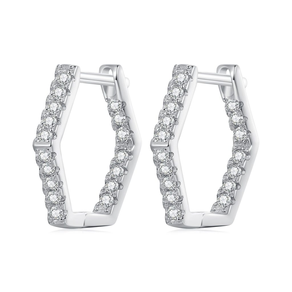 Cercei din argint Hexagonal Sparkle Studs-Cercei >> Cercei din argint