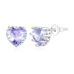 Cercei din argint Light Purple Crystal Heart-Cercei >> Cercei din argint