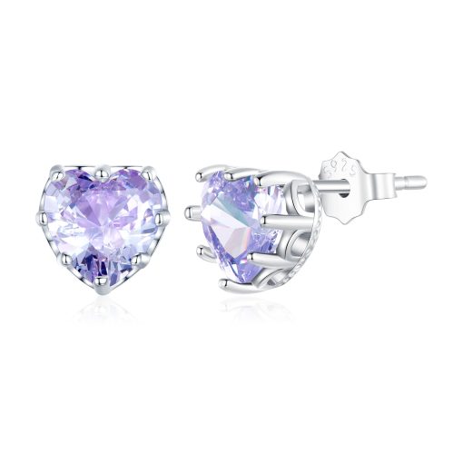 Cercei din argint Light Purple Crystal Heart-Cercei >> Cercei din argint
