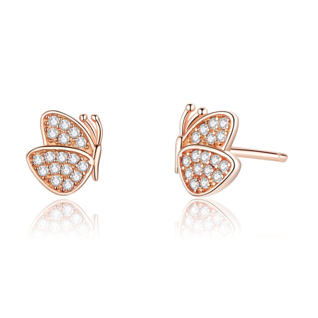 Cercei din argint Little Butterflies Rose Gold-Cercei >> Cercei din argint