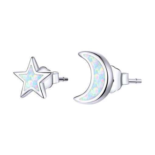 Cercei din argint Little Moon and Star Opal-Cercei