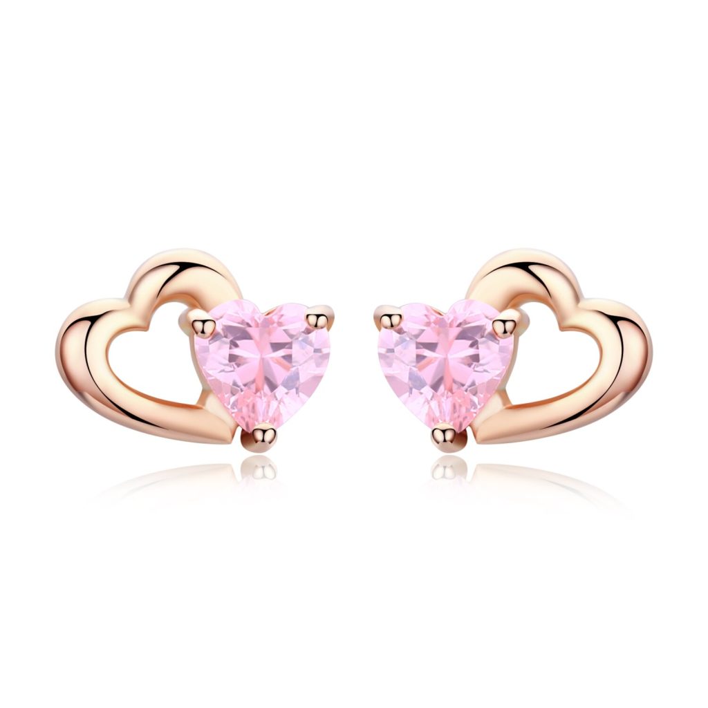 Cercei din argint Little Pink Hearts Rose Gold-Cercei