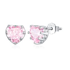 Cercei din argint Pink Crystal Heart-Cercei >> Cercei din argint