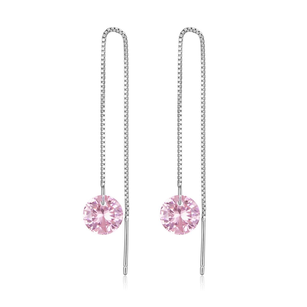 Cercei din argint Pink Crystal Long Chain-Cercei >> Cercei din argint