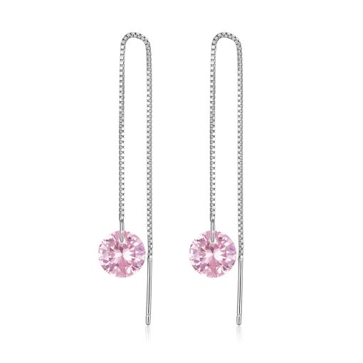 Cercei din argint Pink Crystal Long Chain-Cercei >> Cercei din argint
