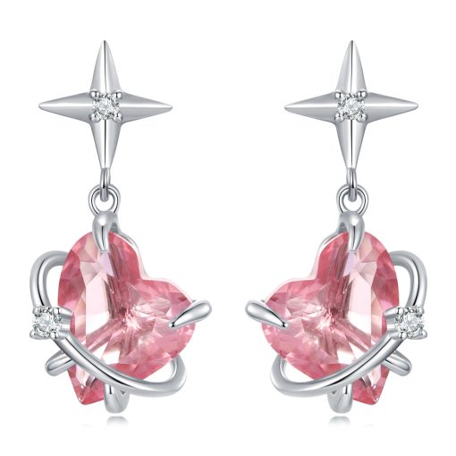 Cercei din argint Pink Sparkling Heart-Cercei >> Cercei din argint