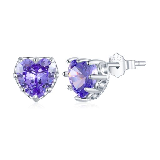 Cercei din argint Purple Crystal Heart-Cercei >> Cercei din argint