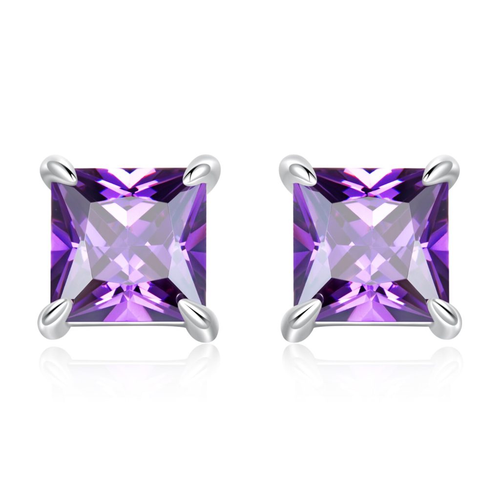 Cercei din argint Purple Crystal Squares-Cercei >> Cercei din argint