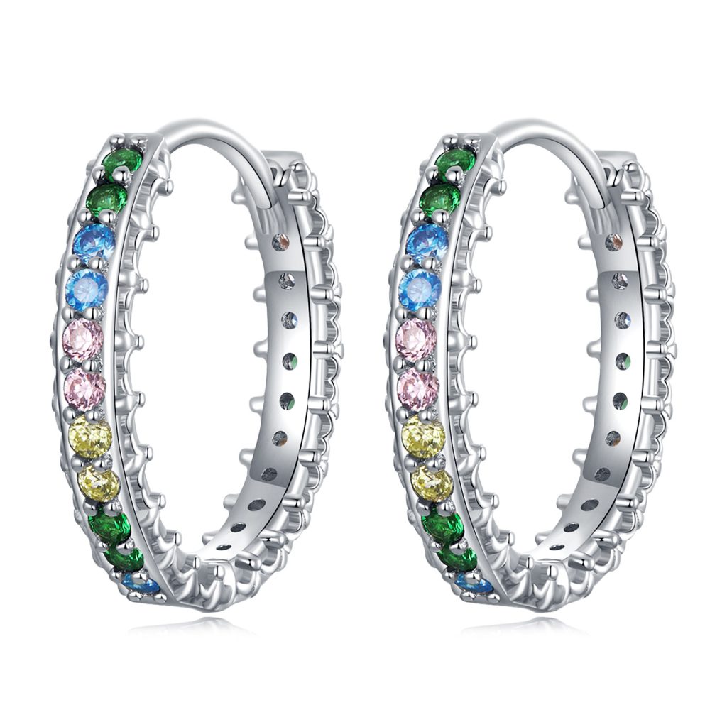 Cercei din argint Rainbow Crystal Hoops-Cercei >> Cercei din argint