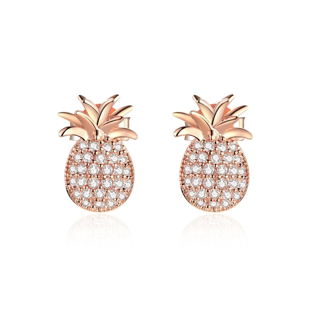 Cercei din argint Rose Gold Shiny Pineapple-Cercei