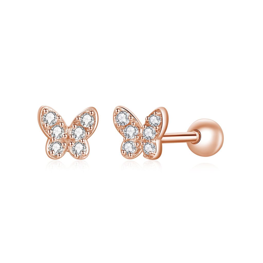 Cercei din argint Small Studded Rose Butterfly-Cercei >> Cercei din argint