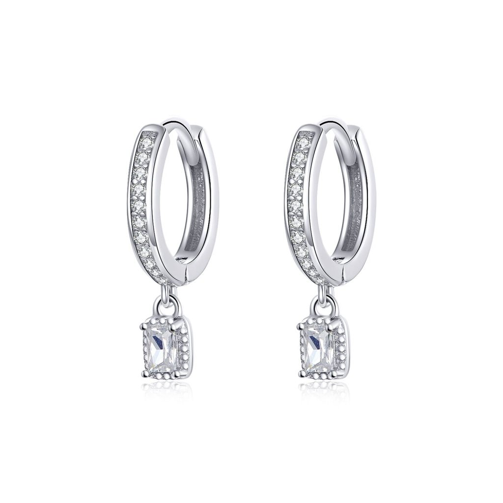 Cercei din argint Sparklin Square Hoops-Cercei