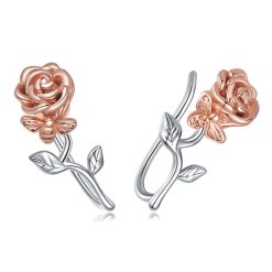 Cercei din argint Trandafir si Fluture Rose Gold-Cercei >> Cercei din argint