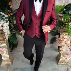 Costum burgundynegru NASMIRE Sacou Pantalon Vesta Papion C4956 5