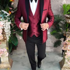 Costum burgundynegru NASMIRE Sacou Pantalon Vesta Papion C4956 6