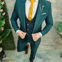 Costum de barbati Verde cu nasturi aurii Sacou Vesta si Pantalon C4672 4