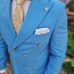 Costum de barbati bleu cu nasturi aurii: Sacou si Pantalon - C4076-Costume