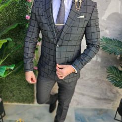 Costum de barbati gri inchis Sacou Vesta si Pantalon C4637 4