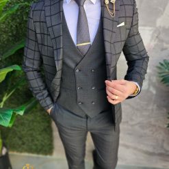 Costum de barbati gri inchis Sacou Vesta si Pantalon C4637 5