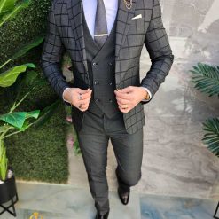 Costum de barbati gri inchis Sacou Vesta si Pantalon C4637 6