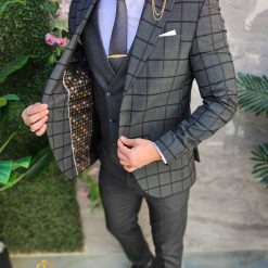 Costum de barbati gri inchis Sacou Vesta si Pantalon C4637 7
