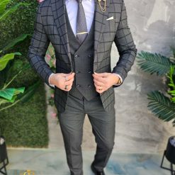 Costum de barbati gri inchis Sacou Vesta si Pantalon C4637 8