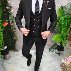 Costum de barbati negru cu dungi albe Sacou Vesta si Pantalon C4732 11