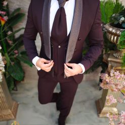 Costum grena NASMIRE Sacou Pantalon Vesta Cravata C4973 6