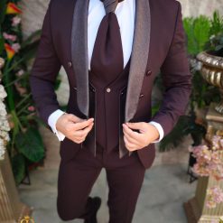 Costum grena NASMIRE Sacou Pantalon Vesta Cravata C4973 7