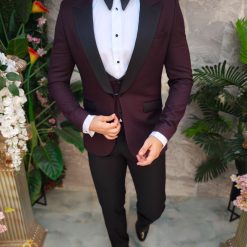 Costum grenanegru NASMIRE Sacou Vesta Pantalon Papion C4976 6