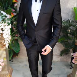 Costum negru NASMIRE Sacou Pantalon Papion C4974 4