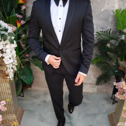 Costum negru NASMIRE Sacou Pantalon Papion C4977 4