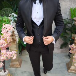 Costum negru NASMIRE Sacou Vesta Pantalon Papion C4982 6