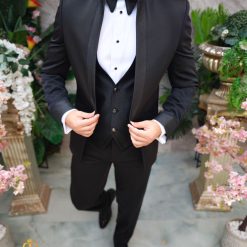 Costum negru NASMIRE Sacou Vesta Pantalon Papion C4982 8