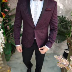 Costum negruvisiniu NASMIRE Sacou Pantalon Papion C5005 4