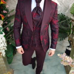 Costum visiniu NASMIRE Sacou Pantalon Vesta Cravata C5000 5