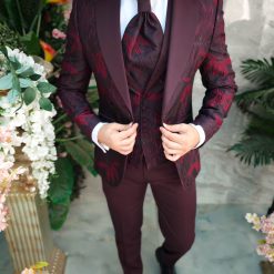 Costum visiniu NASMIRE Sacou Pantalon Vesta Cravata C5000 6