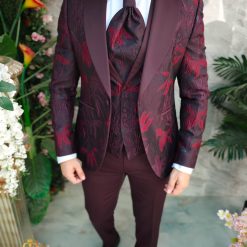 Costum visiniu NASMIRE Sacou Pantalon Vesta Cravata C5000 7