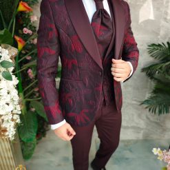 Costum visiniu NASMIRE Sacou Pantalon Vesta Cravata C5000 8