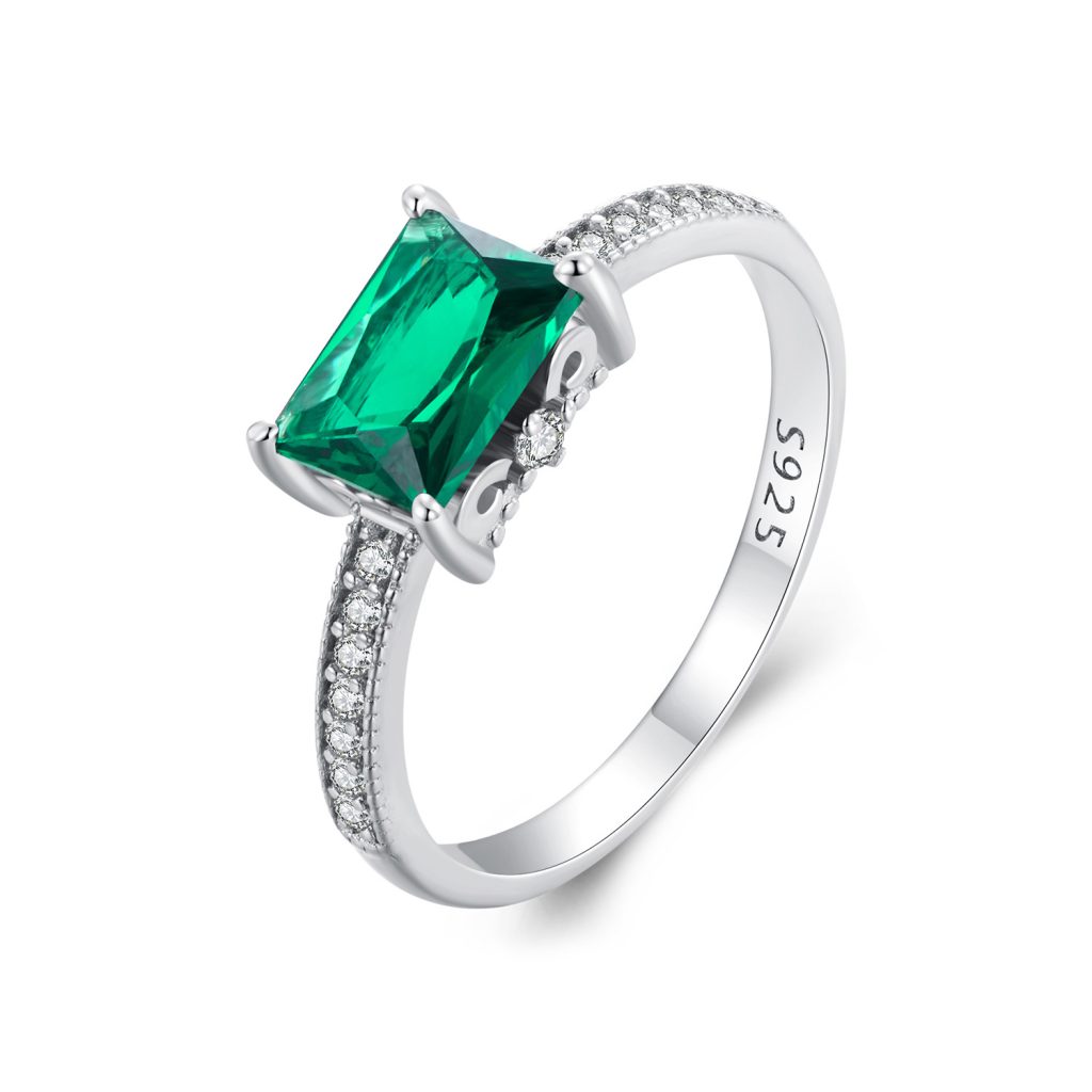 Inel din argint Rectangle Green Gem-Inele >> Inele din argint