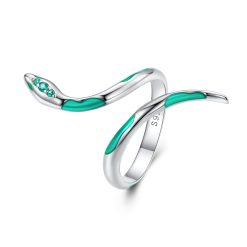 Inel reglabil din argint Green Glass Snake-Inele >> Inele din argint