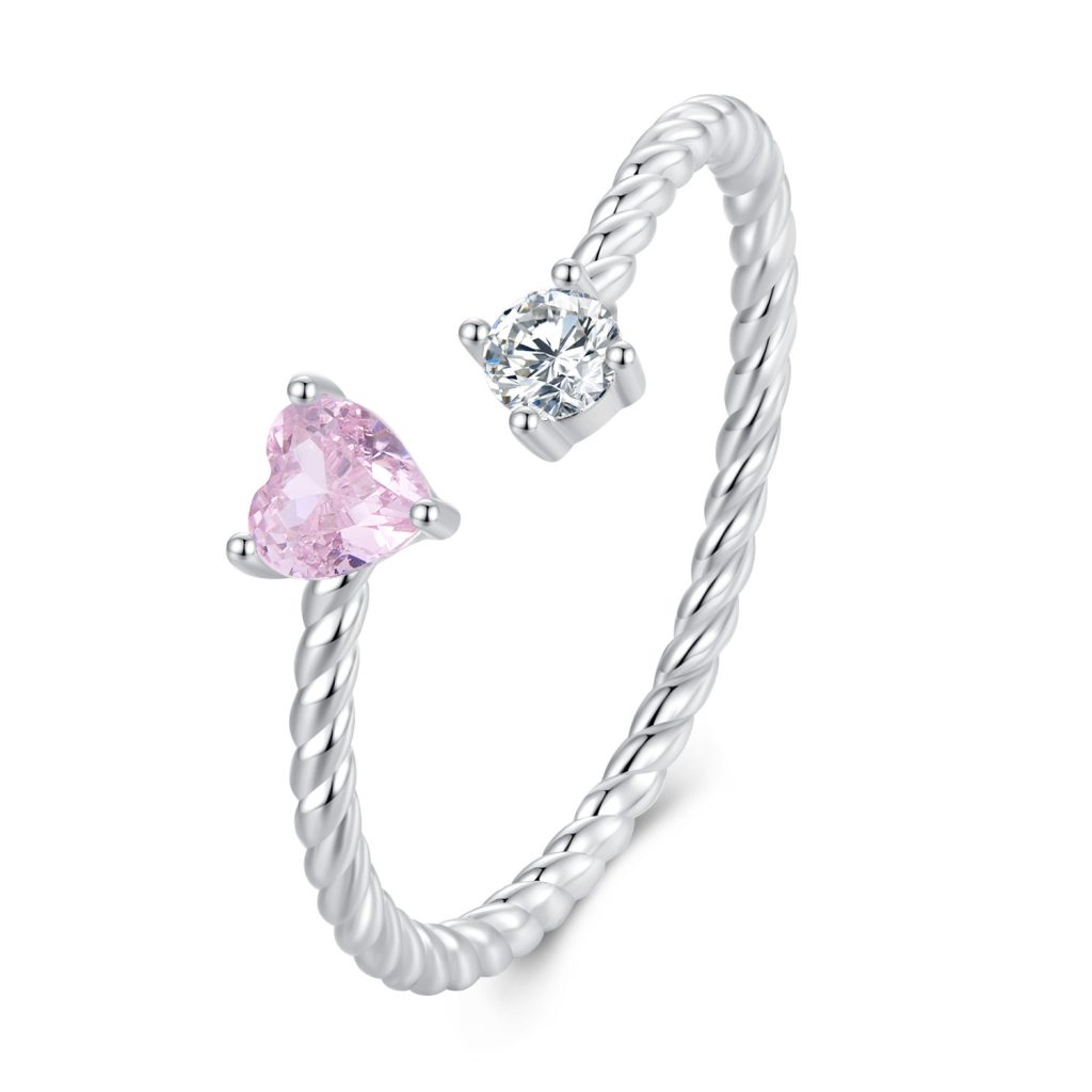 Inel reglabil din argint Pink-Silver Crystals-Inele >> Inele reglabile